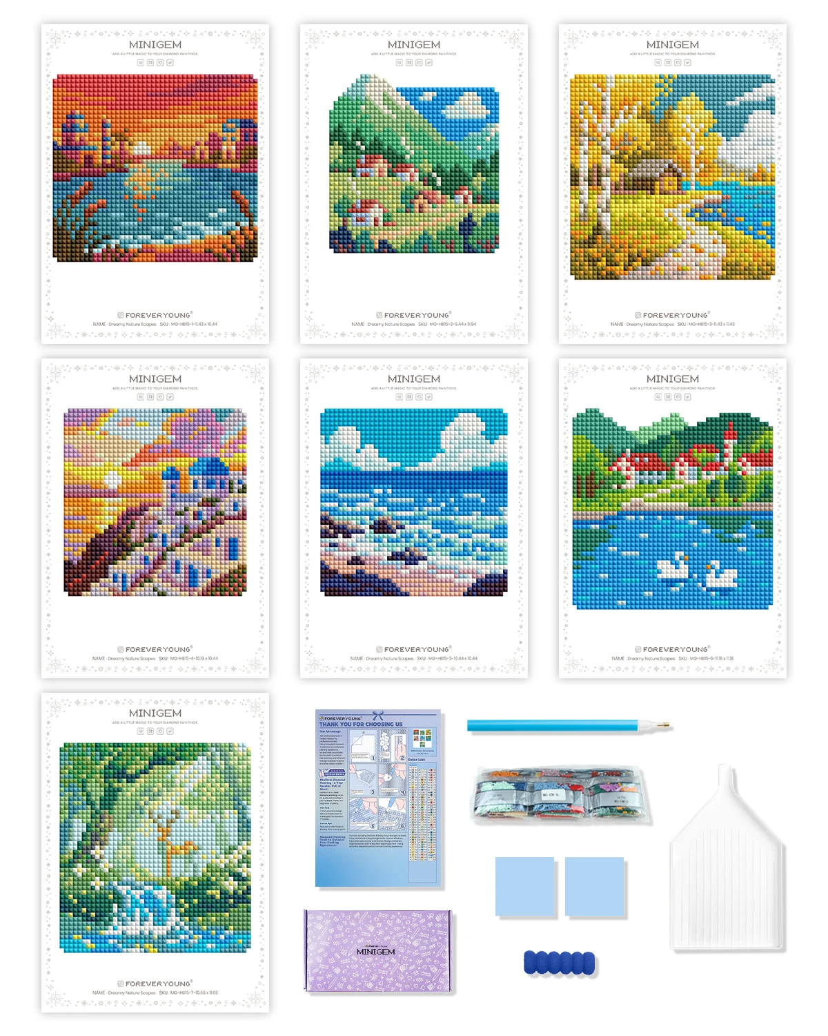 Resin Art For Beginner - MINIGEM 7-Pack Kit Lukisan Berlian Pemandangan