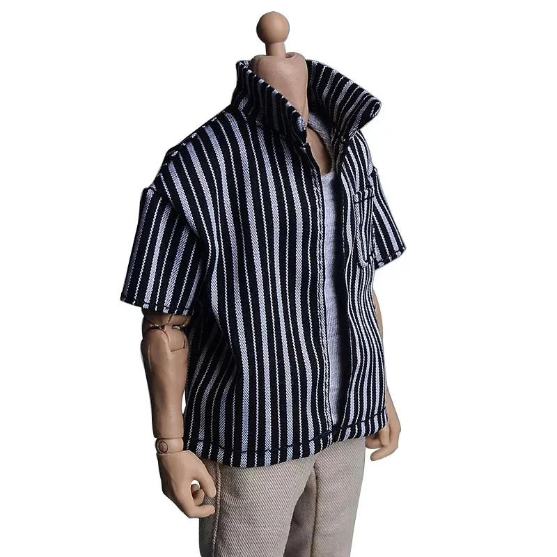 1/12 Maßstab Herren Trend-Streifen-T-Shirt Langarm-Kurzarm-Hemd Puppenanzug Modell für 6'' Soldaten-Spielzeugfiguren Körper-Ornament – Detail 2