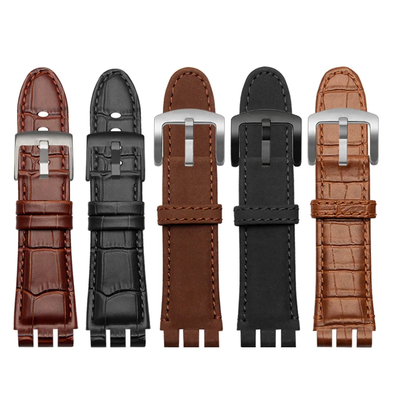 23mm cowhide Watchband Straps for swatch watchband New High Quality Mens Soft Waterproof Black brown cowhide bracelet