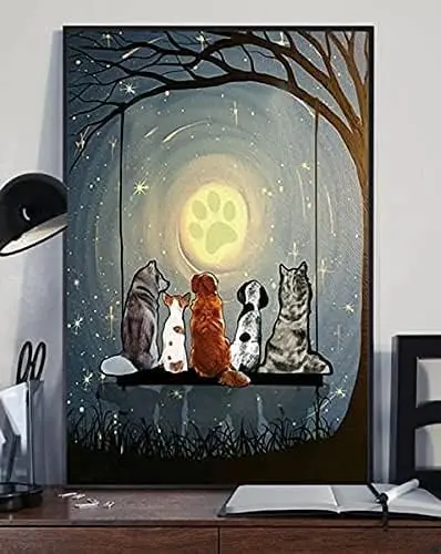 Tin Signs - Funny Tin Sign Moonlight Dog Dog Lovers Idea Vintage Metal Sign Gift Bedroom Retro Novelty Cafe Store Tin Signs