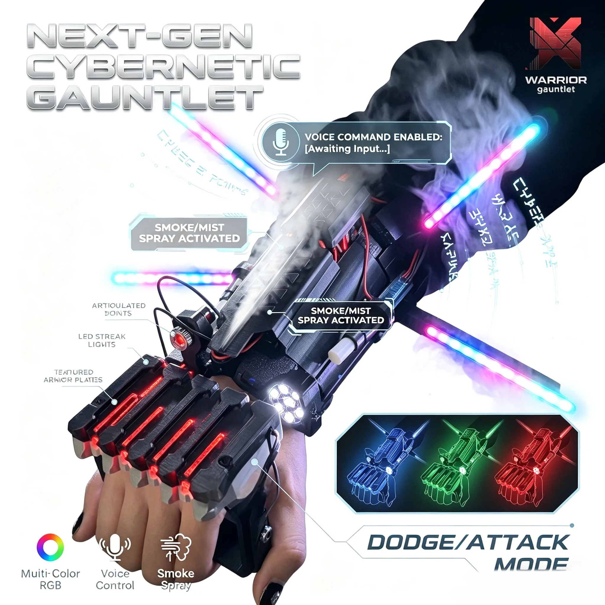 

2026 New Cyberpunk One Punch Man Wearable Gauntlet Cosplay Prop RGB Light Sound Spray Arm Toy for Halloween Party Adult Kids Gif