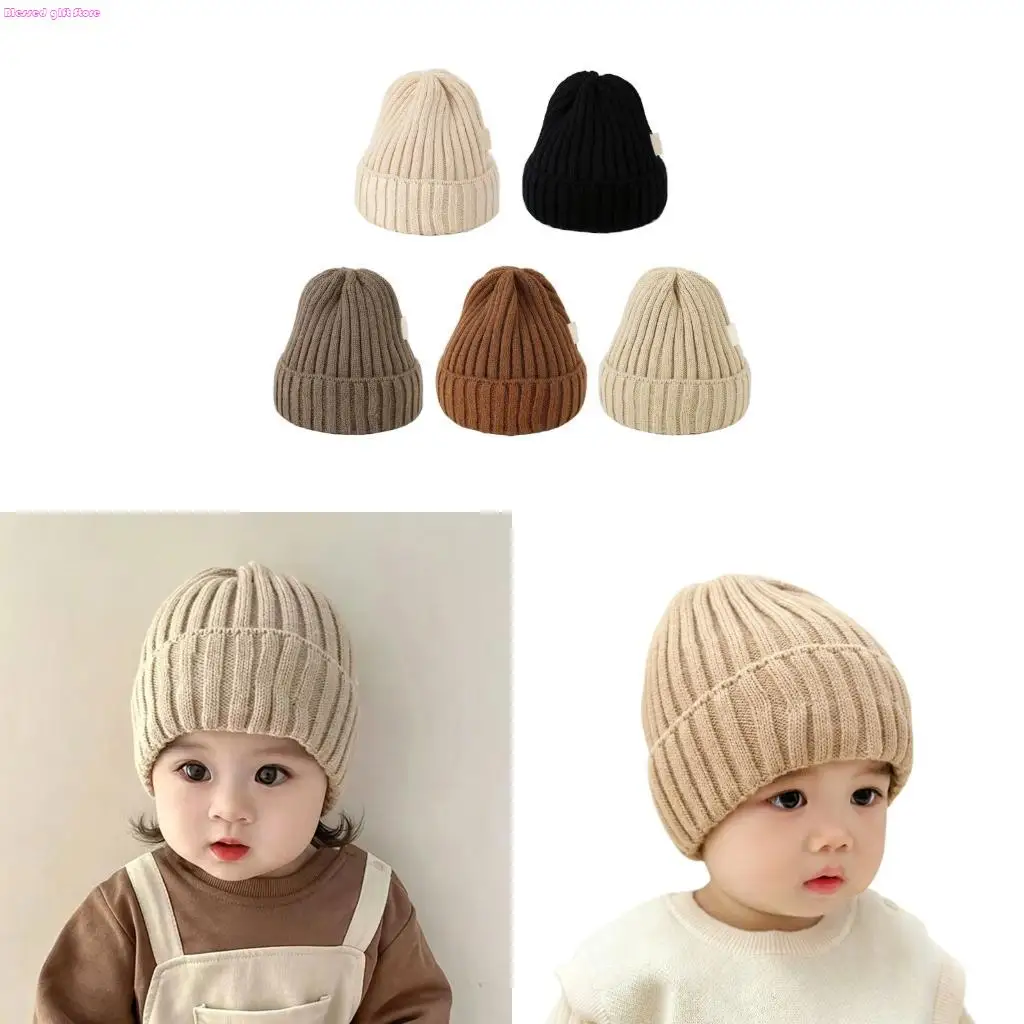 D0JC Children's Bonnet Autumn Winter Knitted Hats Boys Girls Warm Beanie Windproof Ear Protectors Infants Pullover Hats