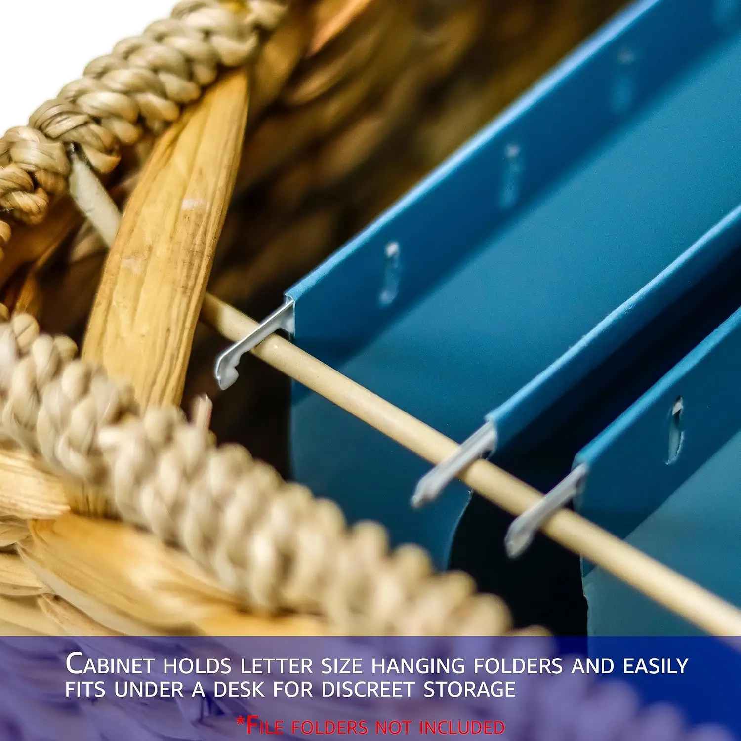 Woven Seagrass Rolling File Cabinet with Casters, Hanging Folder Storage Basket for Desk