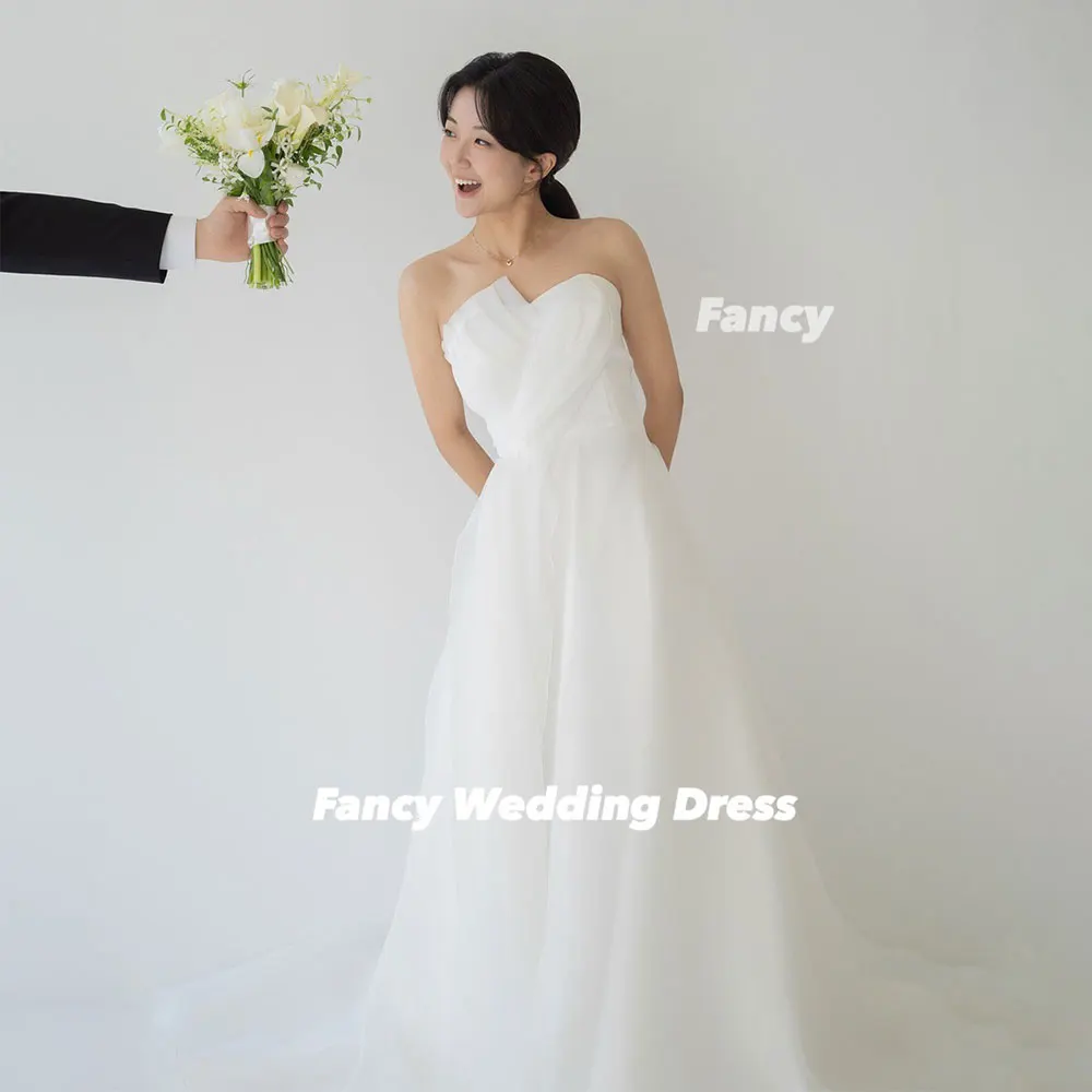 Fancy Irregular Organza Wedding Dress Korea Photo Shoot A Line Evening Dress Back Corset Customized