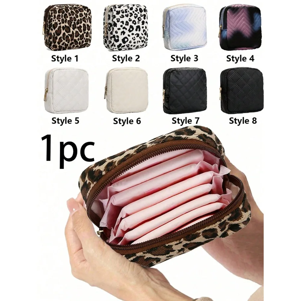 1pc Multi-Functional Sanitary Pad Storage Bag, Large Capacity Portable Storage Bag, Minimalist Style, Waterproof Fabric, Can Store Sanitary Pads, Panty Liners And Tampons, Creative Cute Cartoon Coin Purse, Japanese Sweet Corduroy Square Cosmetic And Toile