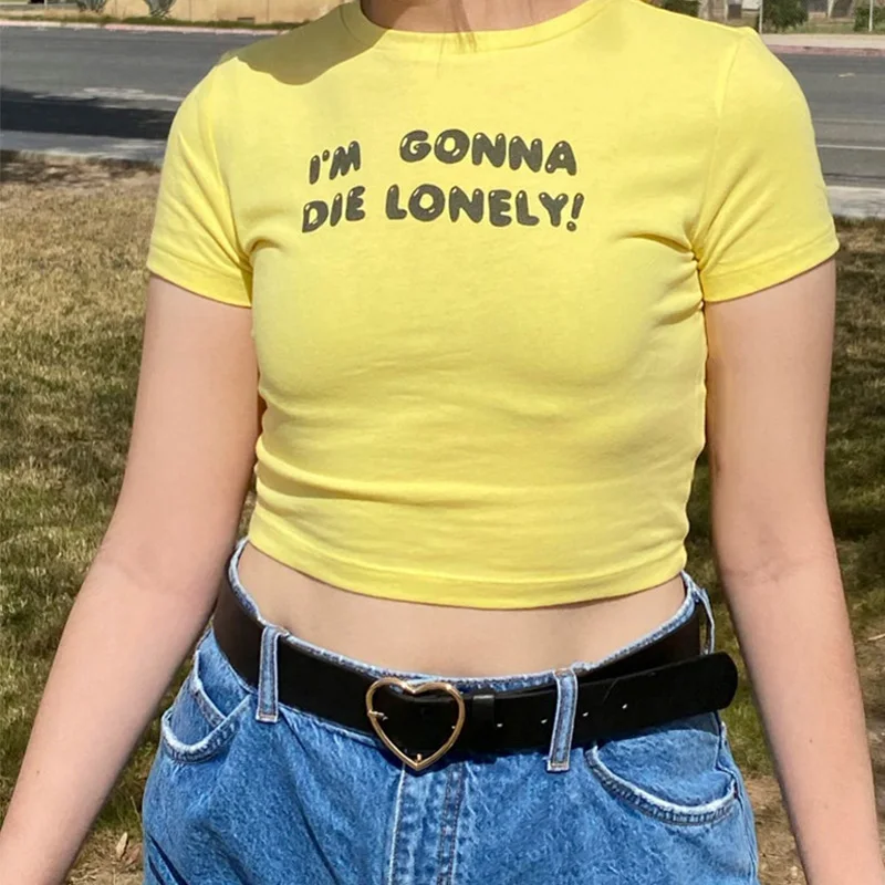 Kawaii bebê t manga curta camiseta gráfico do vintage fada lixo acessório y2k roupas recortadas topo o pescoço t amarelo