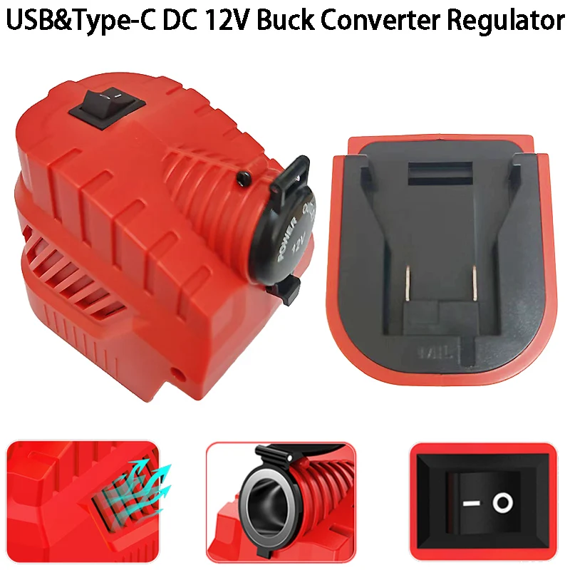 

DC 12V Buck Converter Regulator for Makita/DeWalt/Milwaukee/Bosch 18/20V Lithium Battery for DIY Projects with USB&Type-C Ports