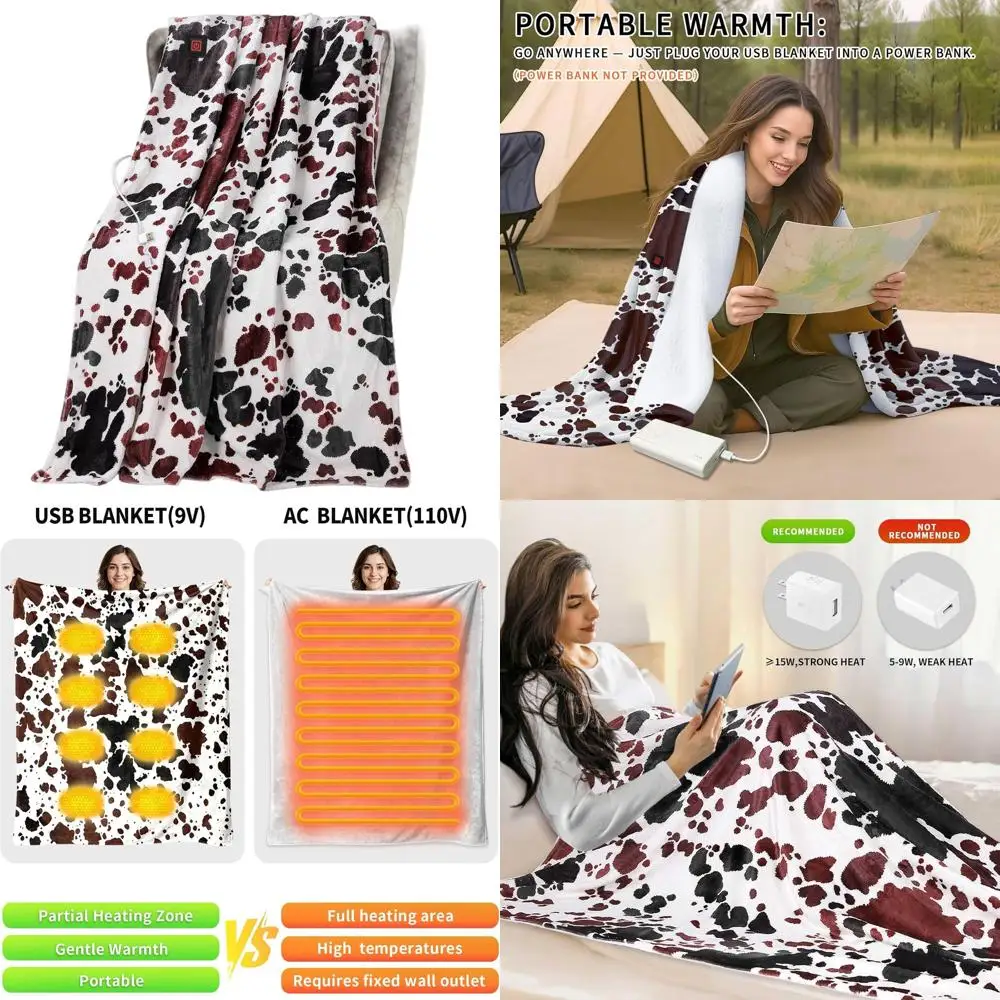 

3-уровневое электрическое одеяло с коровьим принтом USB 50x60 для женщин