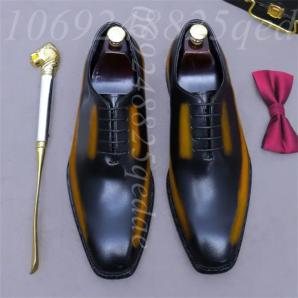 Men's Handcrafted Gradient Patina Wholecut Oxford Shoes Pointed Toe Lace Up Design, Formal Business & Wedding Dress Footwear