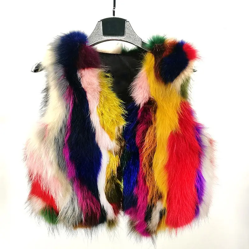 Gilet en fourrure naturelle pour femmes, gilet en vraie fourrure de raton laveur, veste en vraie fourrure de haute qualité, 100% vrai raton laveur