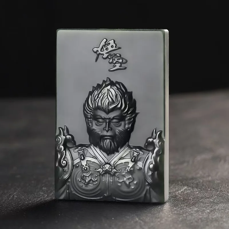 

НОВИНКА: Подвеска из натурального нефрита Хэтянь, ручной работы, с изображением Царя обезьян (Цинский нефрит), кольцо-подвеска, изысканное ювелирное украшение