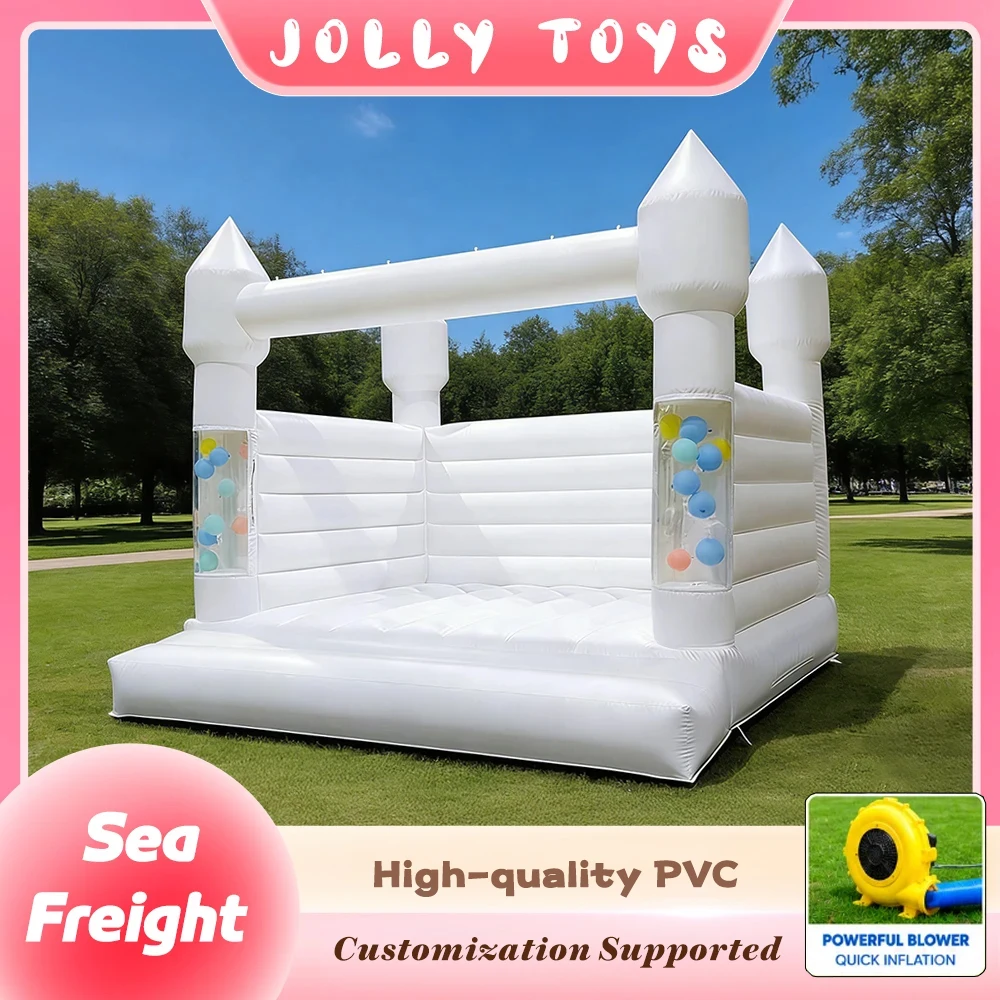 White Inflatable Bounce House for Kids Party Outdoor PVC Bouncy Castle with Balloons Custom Jumping Castle Inflatable Jumper