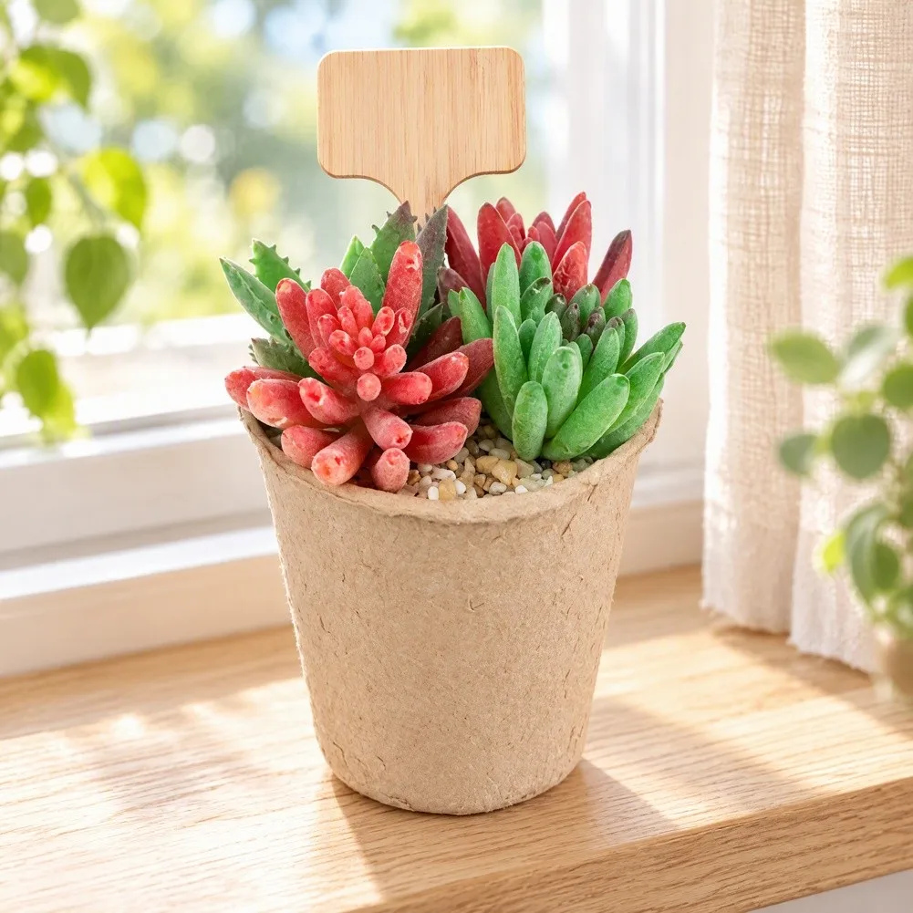 100Pcs Natural Boxwood Plant Labels T-Shape Weatherproof Garden Stakes With Marker Pen For Succulents Herbs Vegetables Outdoor