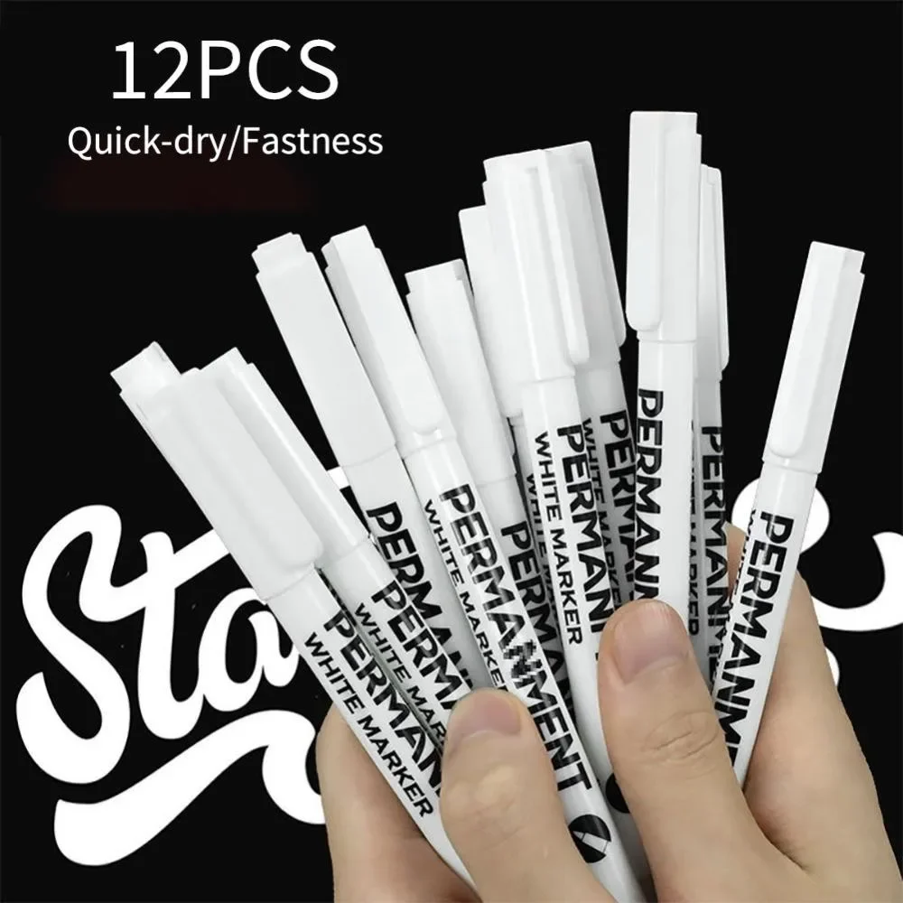 1/12pcs weiße Markierung stifte 1,0mm ölige wasserdichte Farbe Stift DIY Graffiti Skizzen Marker Briefpapier