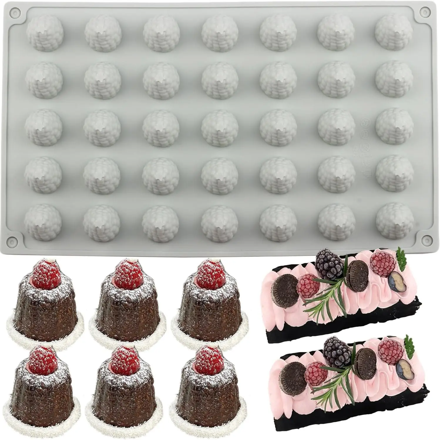 3D Himbeer-Silikonform zum Backen - 35-Fächer Antihaft-Schokoladen-, Fondant-, Bonbon-, Gummibärchen-, Gelee-, Eiscreme-, Mini-Kerzenform