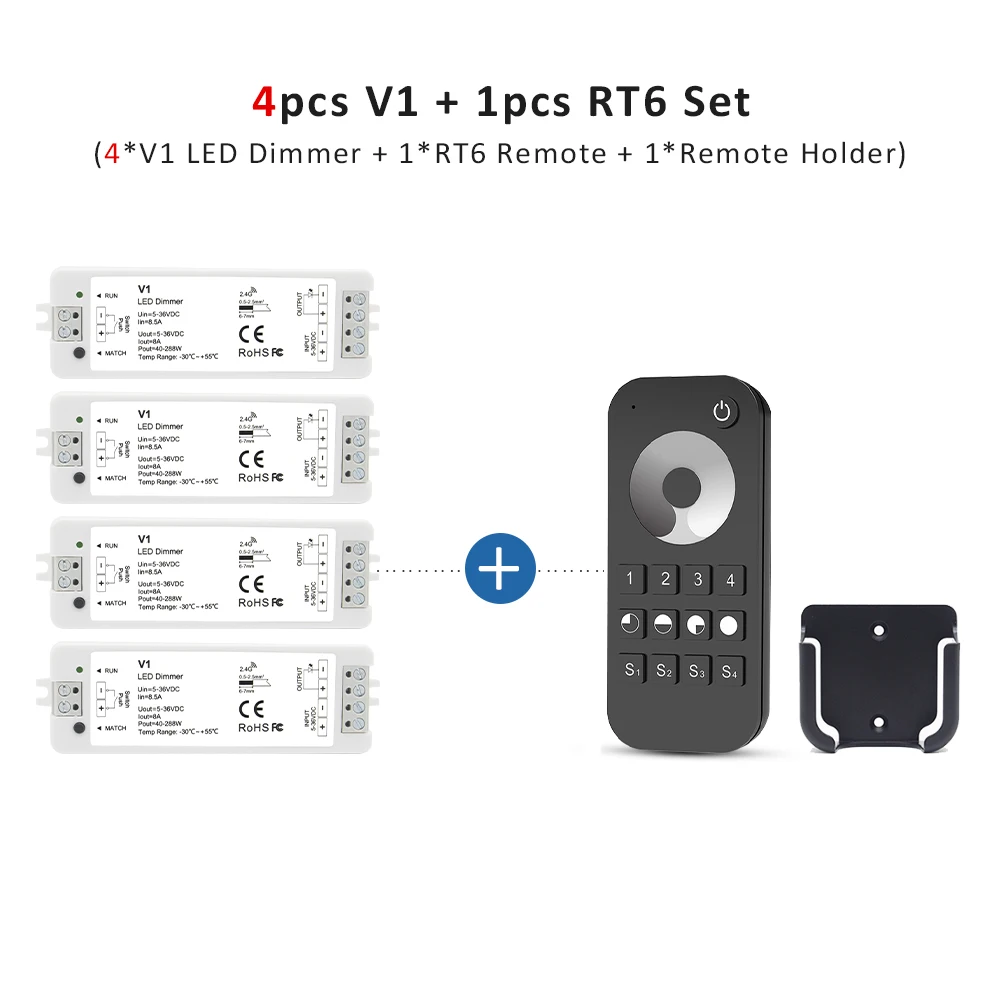 V1 LED Dimmer 12V 24V 36V RT6 4 Zone Enkele Kleur LED Strip Dimmen Kit Draadloze 2.4G RF Afstandsbediening Push Schakelaar Dimer