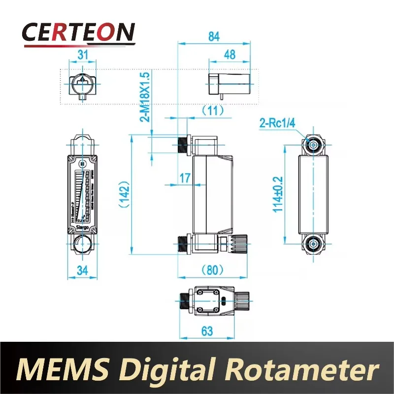 MEMS Gas Mass Flow Meter Digital Thermal Air Flow Meter LCD RS485 Modbus BSPT 1-4 Battery Powered MF6600