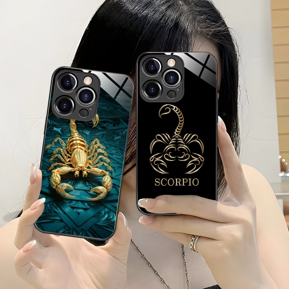 Colored Golden Scorpio Mobile Cell Phone Case for iPhone 16 15 14 13 12 11 X XR XS 8 Pro Max Plus Mini PC Glass Cover Shell