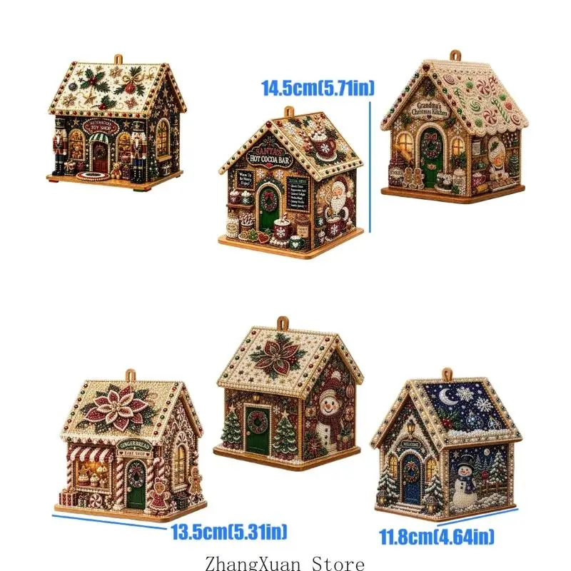 DIY-Weihnachtsperlen-Kunstset mit Strassstein-Gemäldestück und Perlen-Akzenten für eine abschließende hausförmige Präsentation – Detail 6