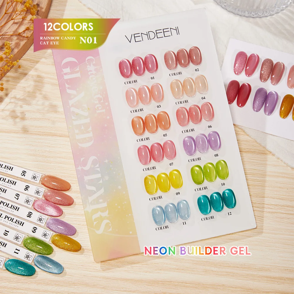 

Vendeeni 12 Colors/Set Glitter Powder Cat Eye Gel Nail Polish UV LED Crystal Magnetic Manicure Gel Nail Varnish With Color Card