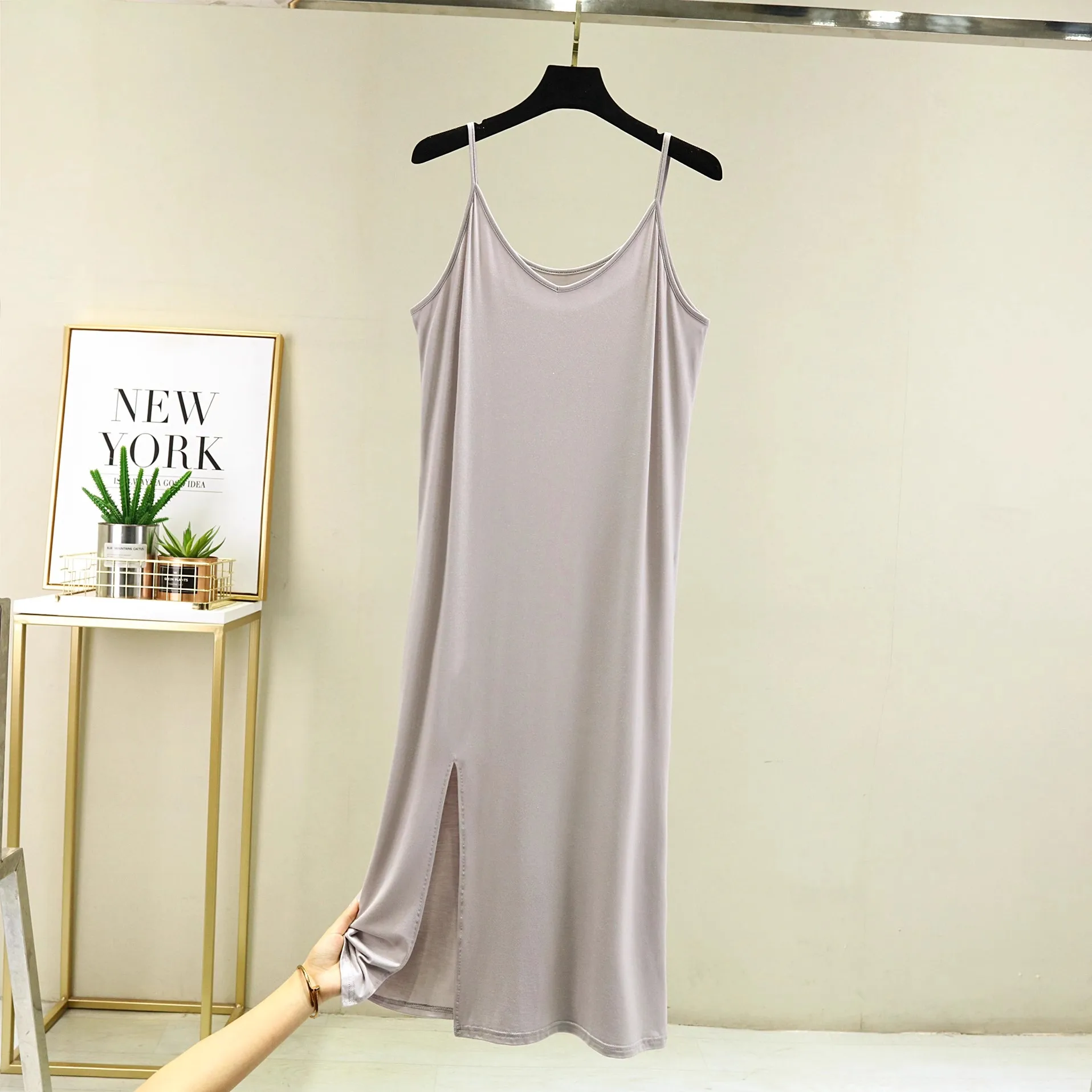 Womens Modal Full Slip Dress Underwear vestStrap Solid Long Under Dress Camisole Slips Inner Petticoat Women Intimates