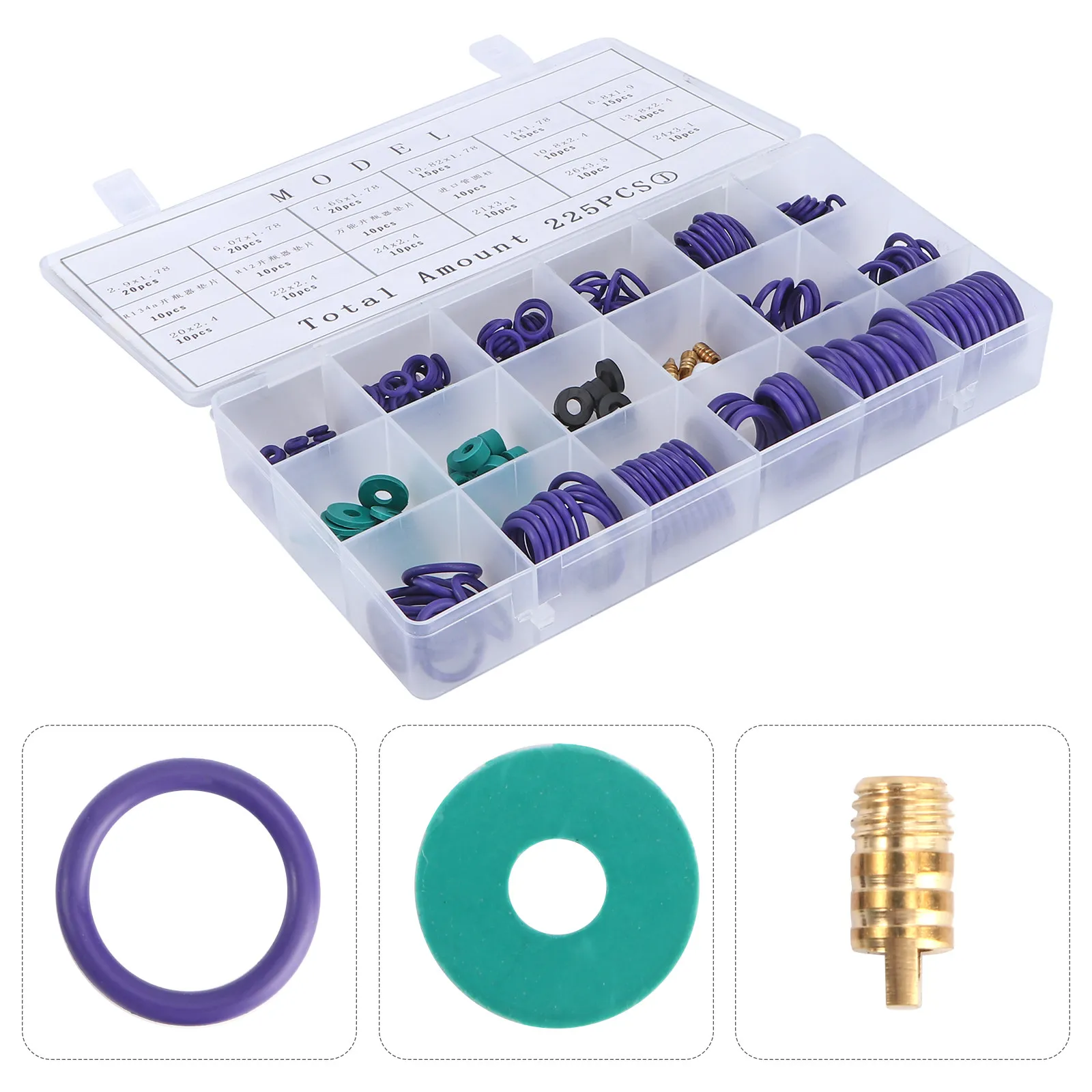 225Pcs Rubber Gasket Assortment Kits Sealing Ring Kit for Repair Accessories Automotive Equipment Oil Resistant Heat Resistant