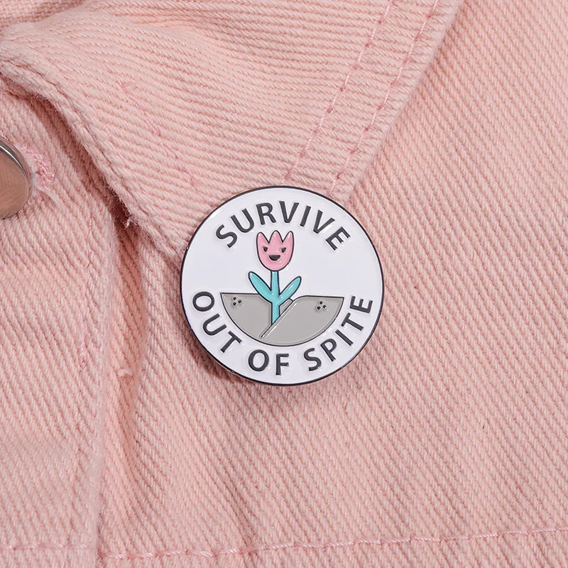 Survive Out of Spite Enamel Pins Weed Brooches Shirt Collar Lapel Badges Cute Inspiring Phrase Jewelry Gift Dropshipping