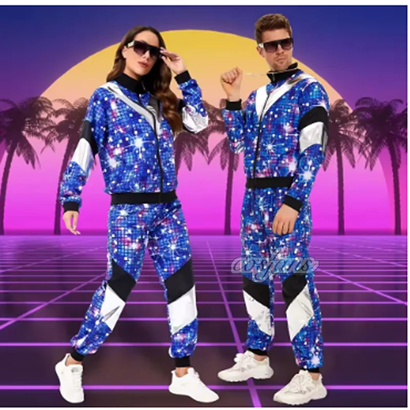 

Women's Men's Costume 80s 90s Suit Party Accessories Disco Jacket Trousers Outfit Women's Men's Costume Tracksuit for Carnival