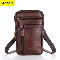 Leather Fashion Phone Pouch Belt Bag Shoulder Crossbody Waist Pack Vintage Outdoor Multi-function Mens Leisure Hanging Waist Bag