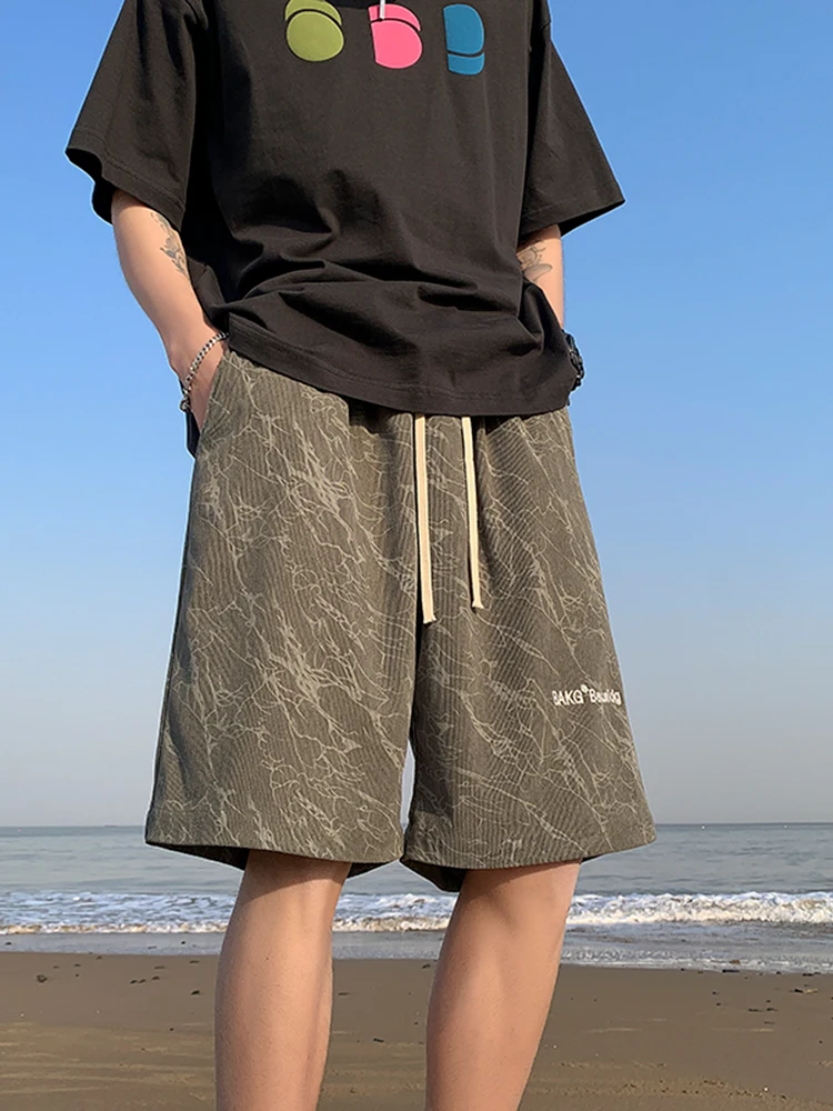 

Мужские летние повседневные брюки-капри в американском стиле, свободного кроя, больших размеров, модные, городские, дышащие, тонкие