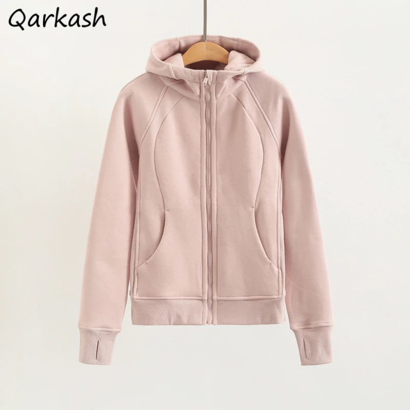 Hoodies Women Patchwork Solid Slim Fit Plus Velvet Warm Fashion All-match Chic Streetwear Students Girls Trendy Comfortable