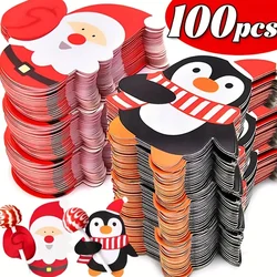 50/100pcs Christmas Lollipop Paper Cards Cartoon Santa Claus Penguin Snowman Kids Candy Gifts Package Wrapping New Year Party 