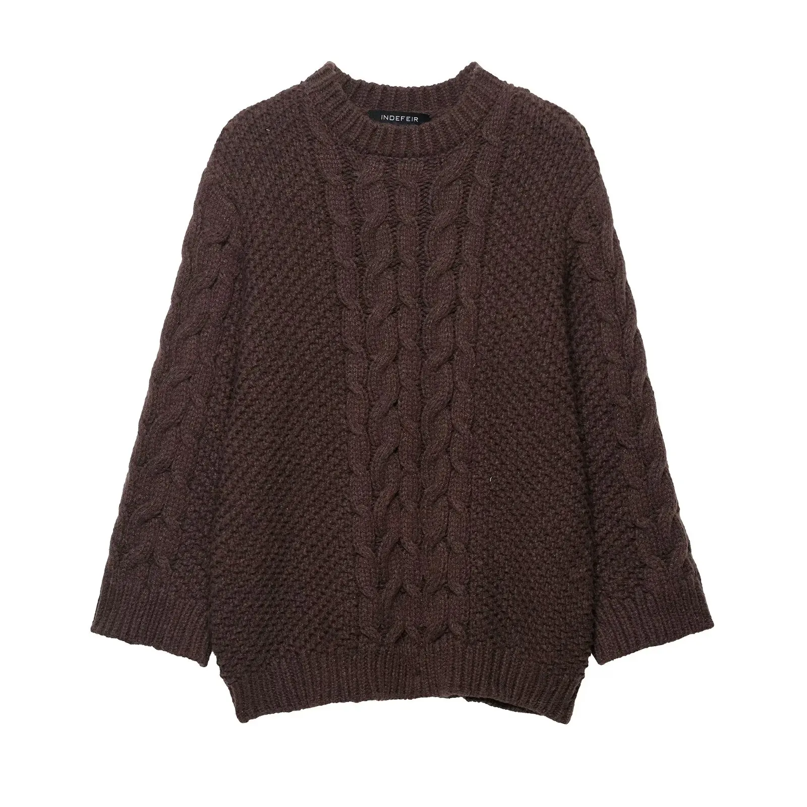 

Loose Casual Long Sve round Ne Knitted Sweater Women's Pure Color Top Large Sve Twist Design Commute Sle Knitwear