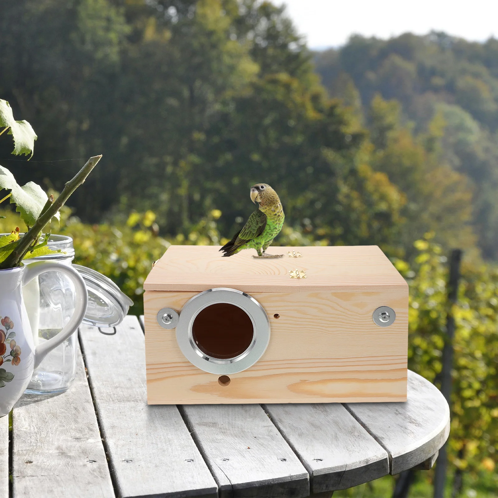 

1Set Wooden Parakeet Nesting Box Natural Wood Breeding Cage Easy Install Detachable Cleaning Bird House for Cockatiels