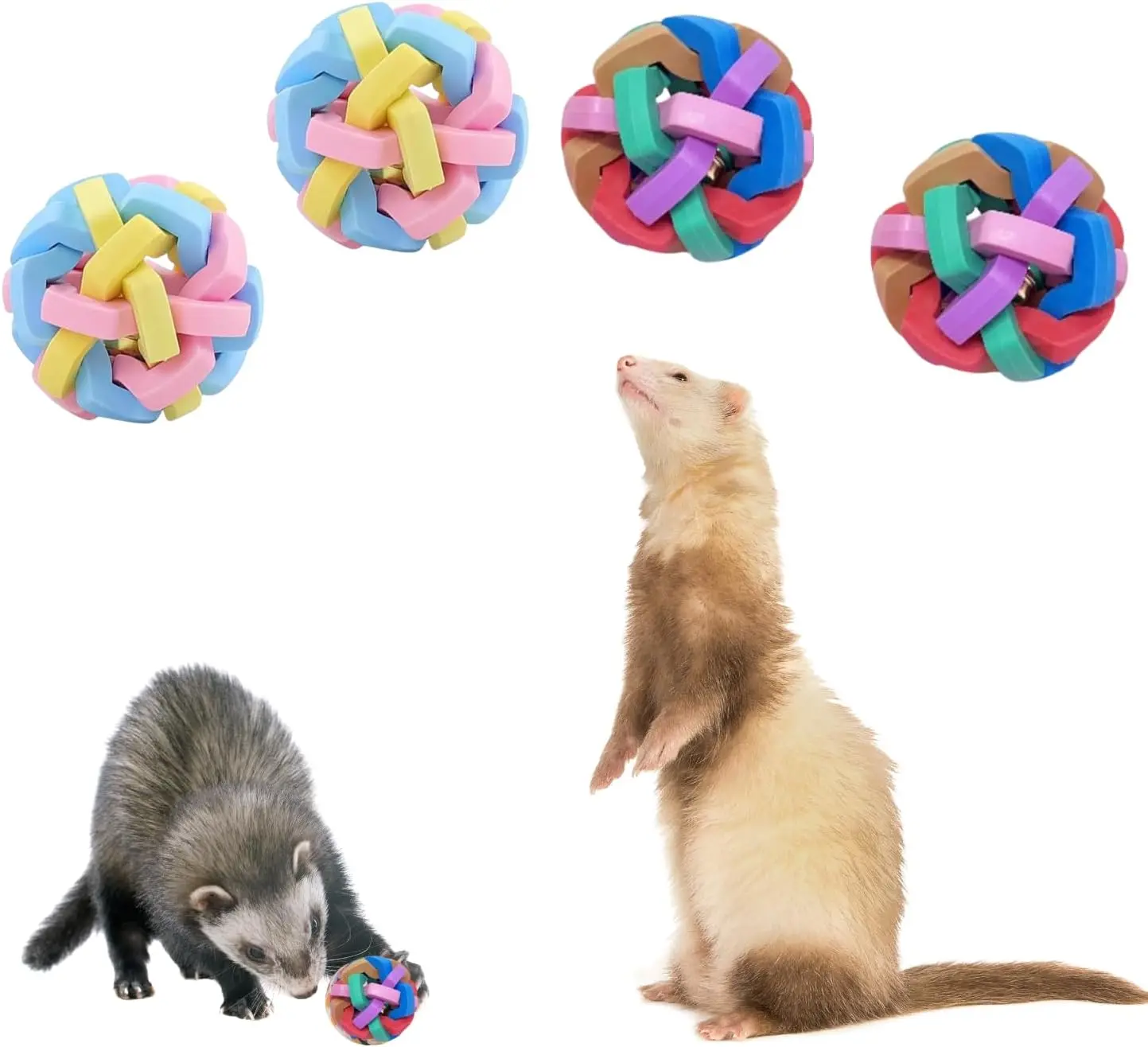 Colorful Cat Ball Toys with Built-in Bell Rubber Chew Interactive Chase Sound Toy for Indoor Ferret Cat Kitten Pet Supplies