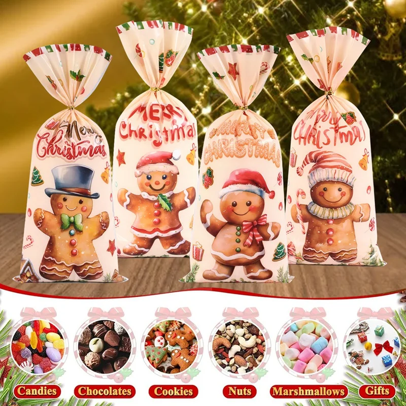 Sacs à bonbons de noël, 25/50 pièces, sac cadeau en pain d'épice pour homme, décorations de noël 2024, cadeaux de noël, fournitures d'emballage de biscuits