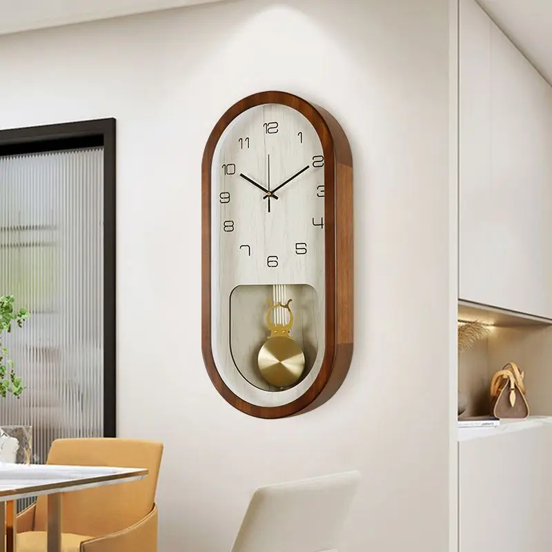 Solid Wood Wall Clock Creative Living Room Wall Watch Modern Bedroom Silent Swing Clock Simple Home Decoration Accessories