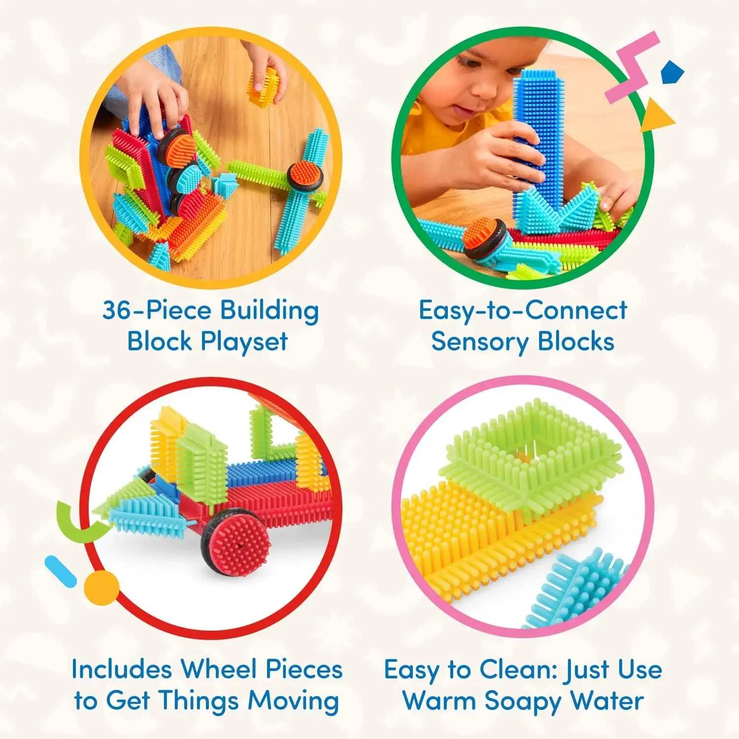 Blok Bulu - Blok Bangunan Interlocking STEM - Set Permainan 36/112 Buah - Mainan Perkembangan untuk Balita & Anak
