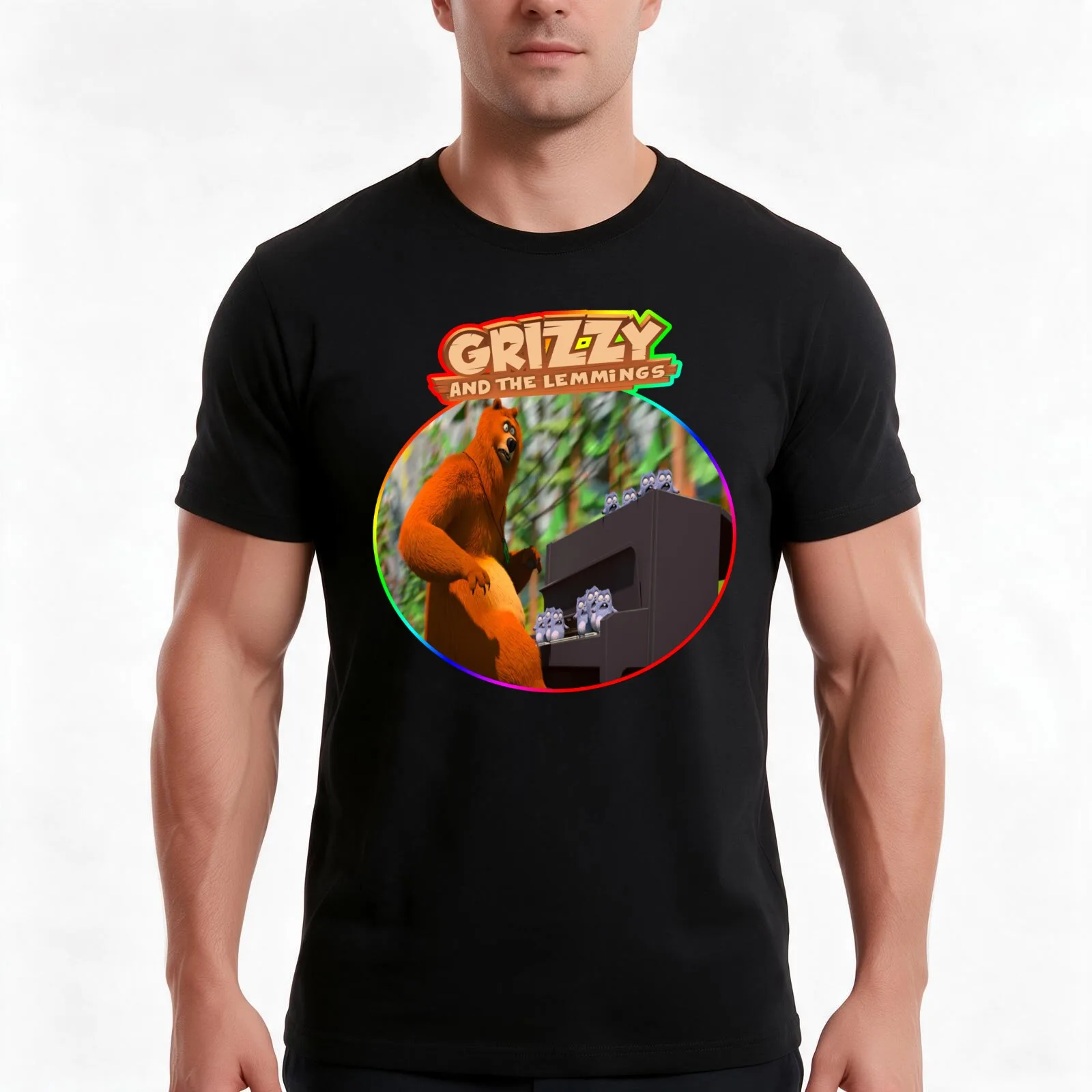 grizzy and the lemmings T-Shirt, Summer Casual Cotton Tee, Oversized Streetwear Tops, Vintage Graphic Print, Unisex Men Women