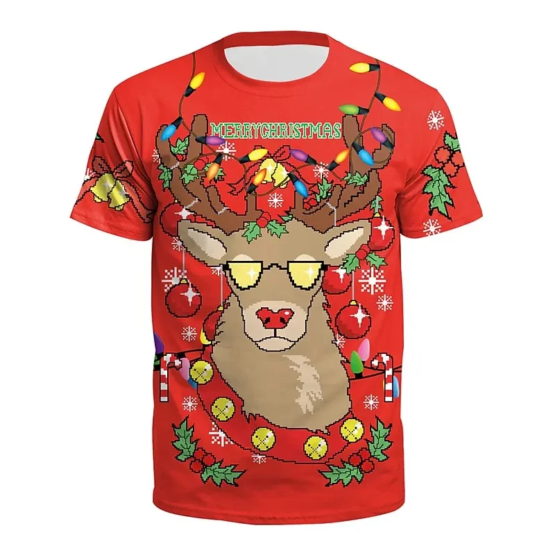 Christmas Tree Snowflake Fashion Casual tops Men's 3D Print T shirt Party Street Red Fake Suit Short Sleeve O-Neck Kid Tee Shirt