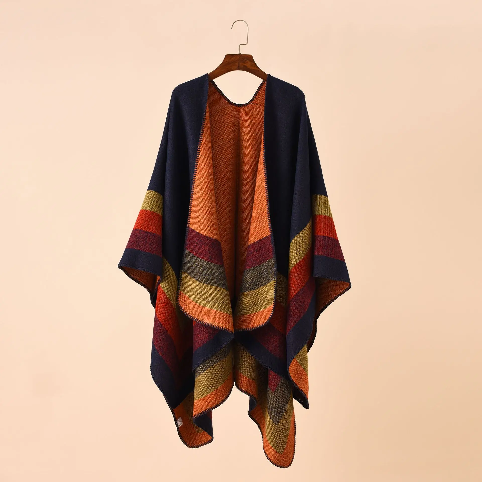 Ponchos xadrez quentes para mulheres, xales e envoltórios grandes, pashmina de caxemira, moda feminina, novo, inverno, 2024