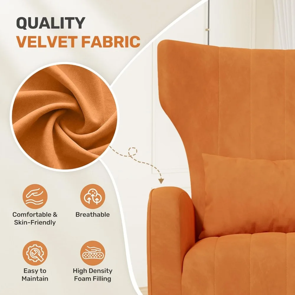 كرسي قراءة منجد باللون البرتقالي المخملي الحديث لمنتصف القرن - كرسي مريح لغرفة المعيشة