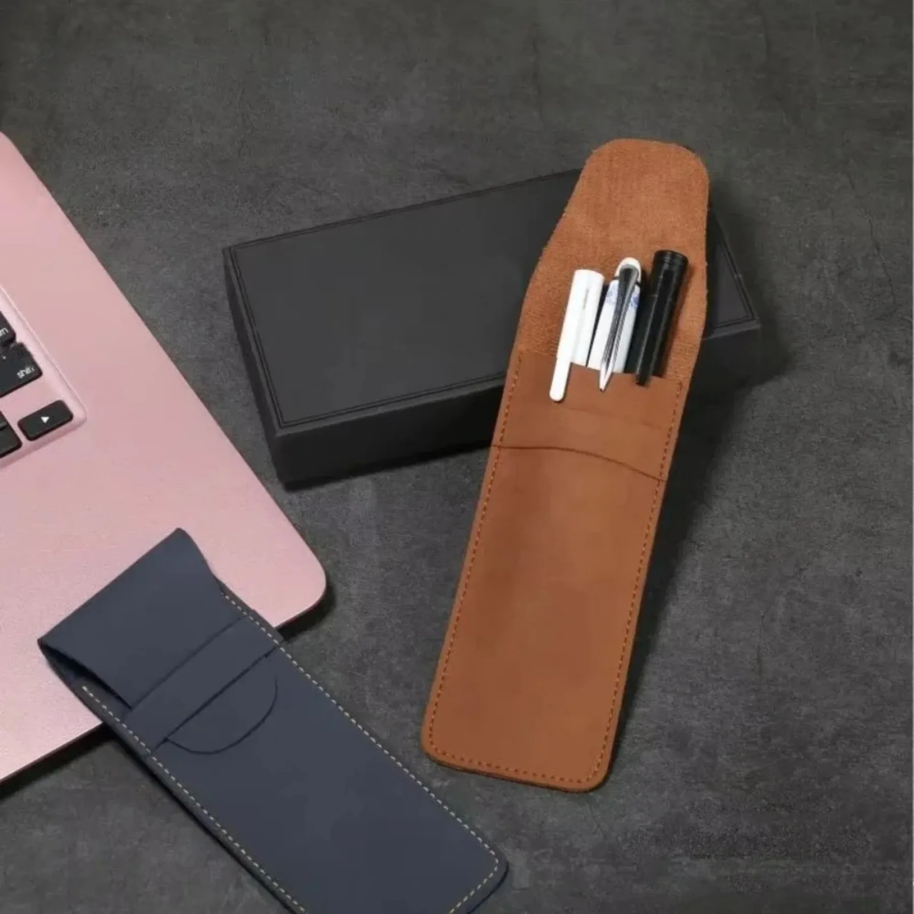 Vintage Frosted PU Leather Pen Case Fountain Pen Sleeve Large Capacity Double Set for Travel Briefcase Compact Carry Daily