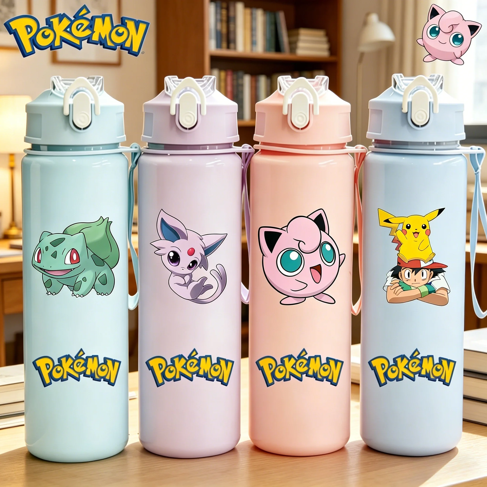 

New Lovely Pokemon Water Cup Children Trendy Cartoon Outdoor Plastic Cup with Straw Student Drink Cup Leak-Proof Lightweight