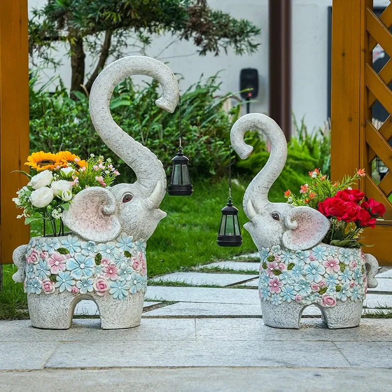 Solar elephant lamp flower pot garden homestay yard balcony landscaping arrangement courtyard decoration outdoor garden ornament