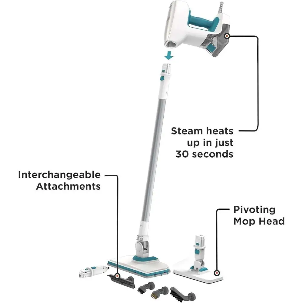 Multi-Purpose Steam Cleaner Corded Handheld Steam Mop 99.9% Germs Removal 6 Attachments Lightweight Quick Heat-up Multi-Surface
