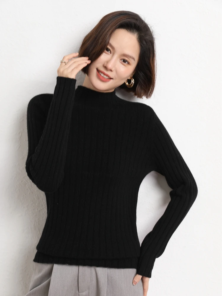 Women\'s Half Turtleneck Wool Sweater Loose Western Style 2024 New Autumn and Winter Long-Sleeved Versatile Top Bottoming Shirt