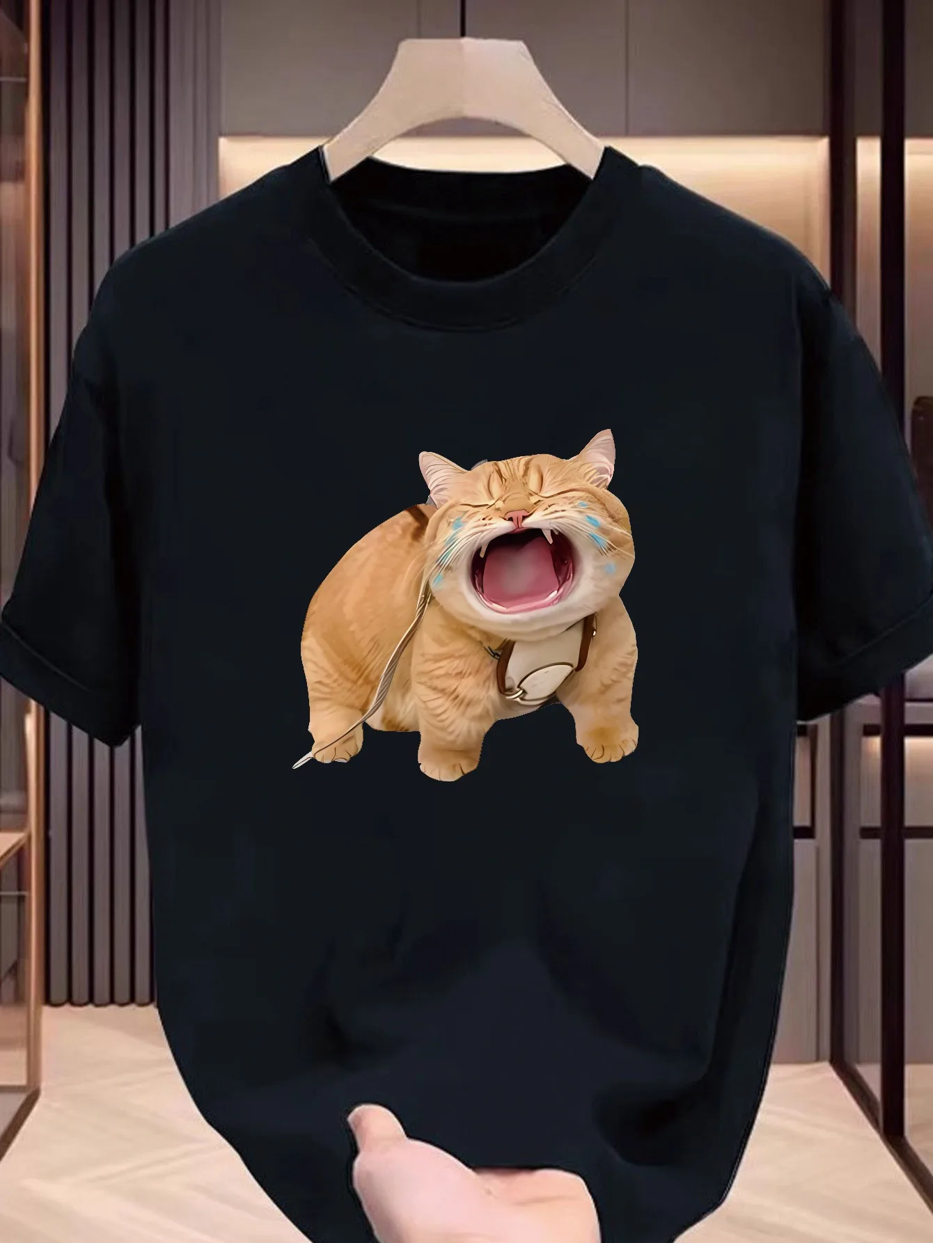 طباعة جرافيك مضحكة على شكل قطة للخريف والشتاء، مناسبة لكل من الرجال والنساء، تي شيرت بأكمام قصيرة، فضفاض ومريح