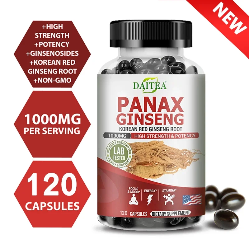 Korean Red Ginseng Vegetarian Capsules - Supports Increased Energy, Mood, Endurance and Performance, and Improved Muscle Mass