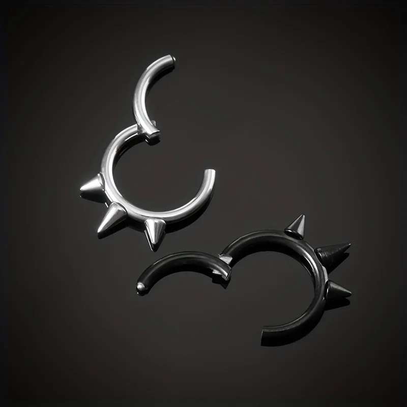 1PC Punk Spiked Septum Ring Nostril Piercing Stainless Steel Clicker Segment Nose Hoop 16G Cartilage Earring Body Jewelry